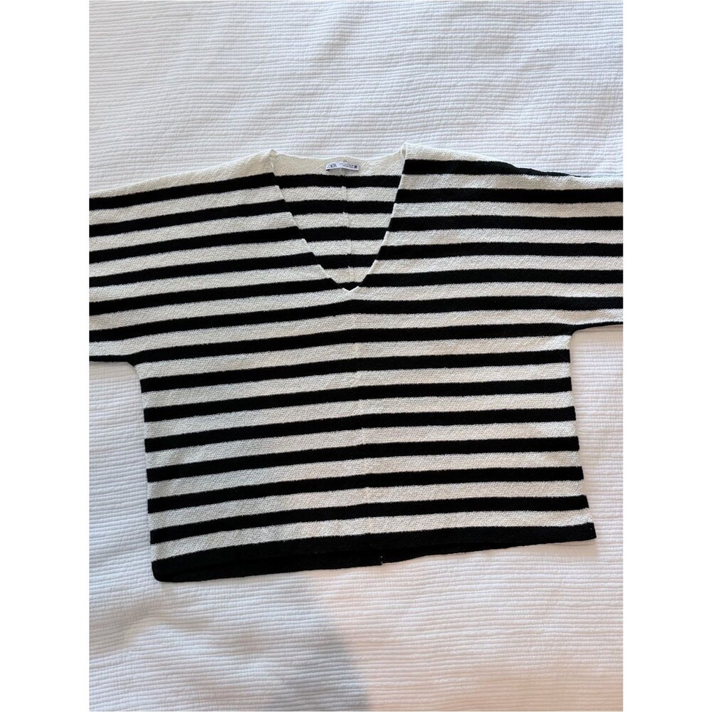 ZARA Striped Knit Oversized V-Neck Sweater NWOT
